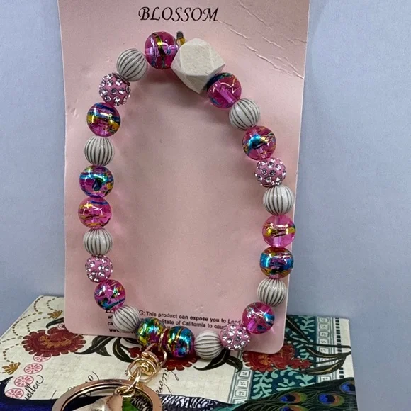 Pink and Gold Beaded Keychain Bracelet - Picture 5 of 5